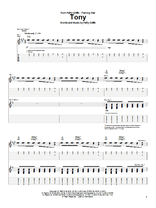 Patty Griffin Tony sheet music notes and chords arranged for Guitar Tab