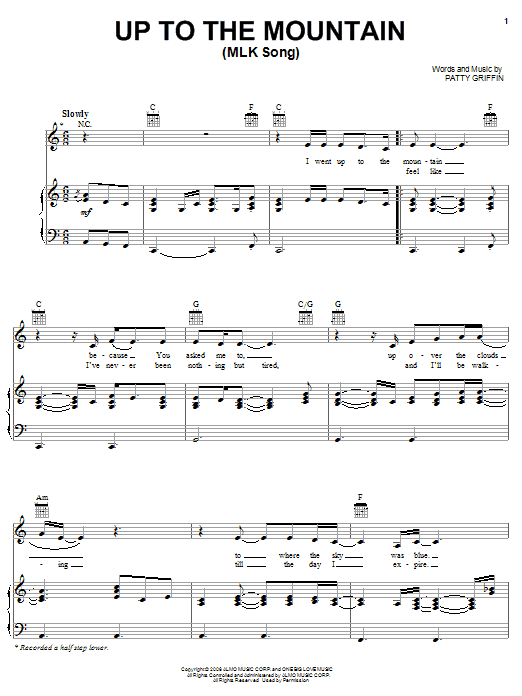 Patty Griffin Up To The Mountain (MLK Song) sheet music notes and chords. Download Printable PDF.