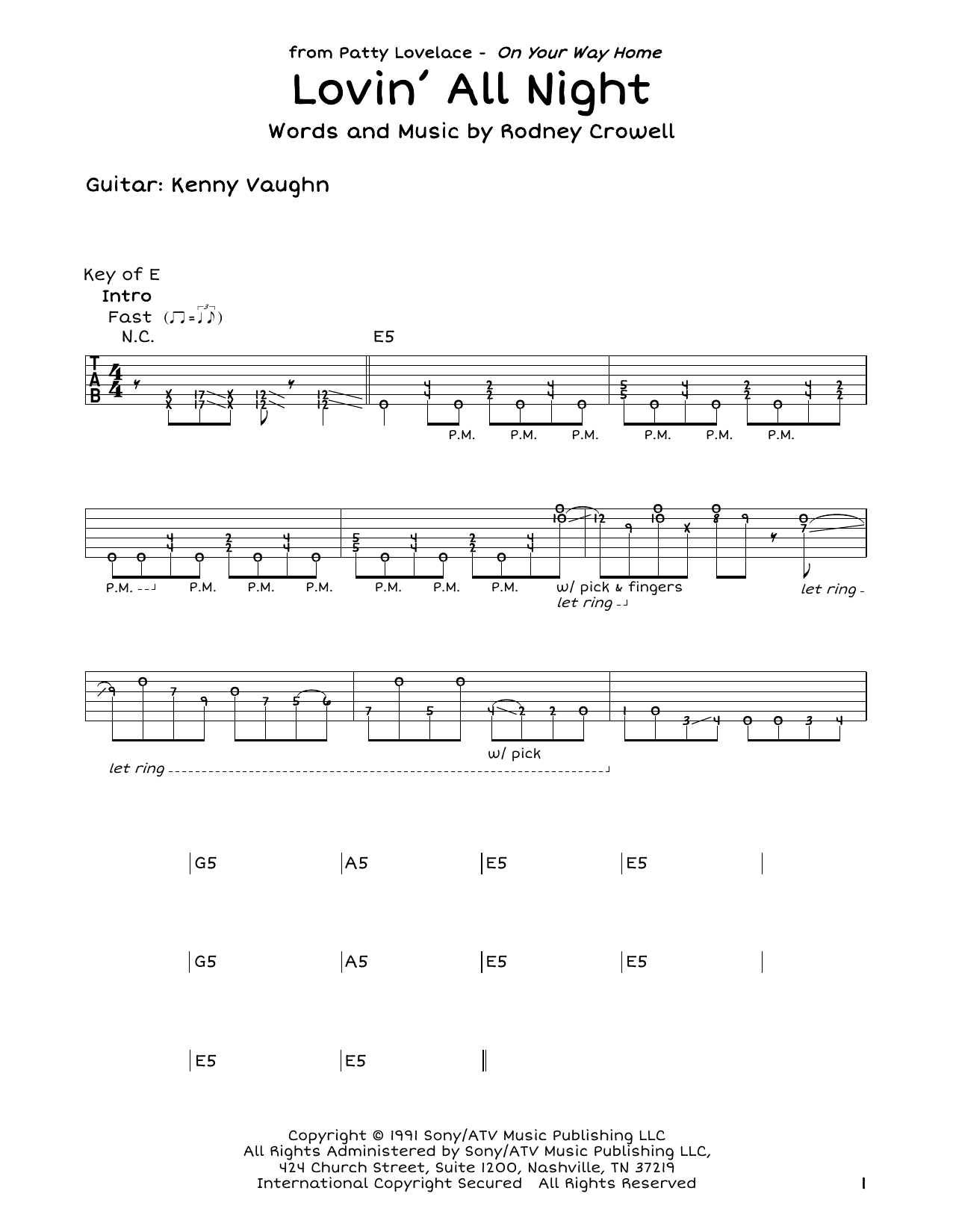 Patty Loveless Lovin' All Night sheet music notes and chords. Download Printable PDF.