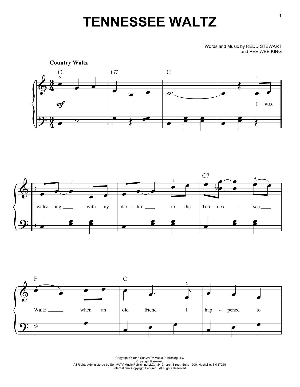 Patty Page Tennessee Waltz sheet music notes and chords. Download Printable PDF.