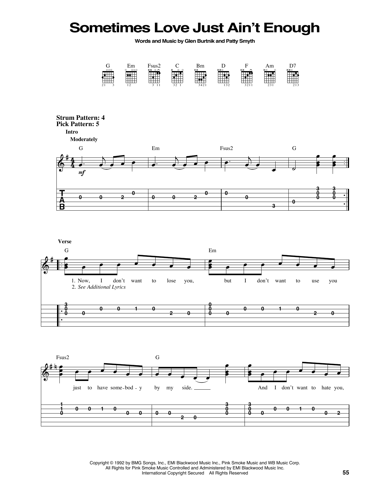 Patty Smyth Sometimes Love Just Ain't Enough sheet music notes and chords. Download Printable PDF.