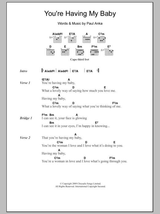 Paul Anka You're Having My Baby sheet music notes and chords. Download Printable PDF.