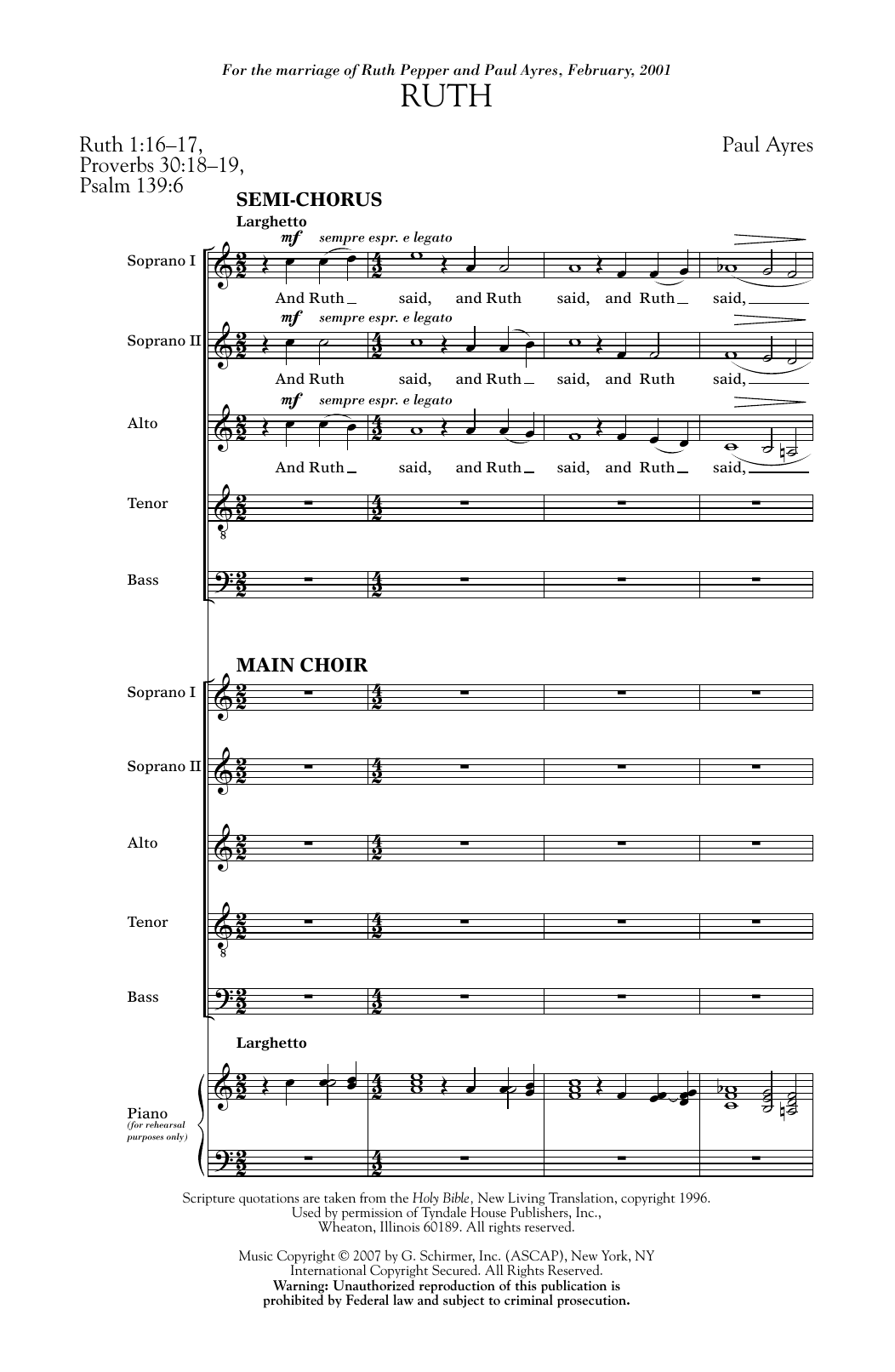 Learn to play Paul Ayres Ruth sheet music for SSATB Choir in minutes. Price: 4.7900$ Paul Ayres Ruth sheet music notes and chords arranged for SSATB Choir