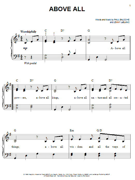 Paul Baloche Above All sheet music notes and chords. Download Printable PDF.