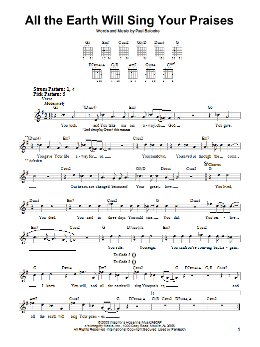 Paul Baloche All The Earth Will Sing Your Praises sheet music notes and chords. Download Printable PDF.