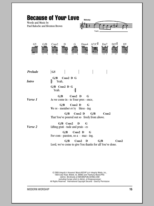 Paul Baloche Because Of Your Love sheet music notes and chords. Download Printable PDF.