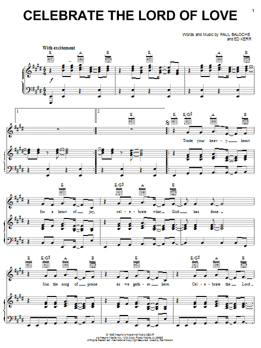Learn to play Paul Baloche Celebrate The Lord Of Love sheet music for Piano, Vocal & Guitar Chords (Right-Hand Melody) in minutes. Price: 7.8900$ Paul Baloche Celebrate The Lord Of Love sheet music notes and chords arranged for Piano, Vocal & Guitar Chords (Right-Hand Melody)