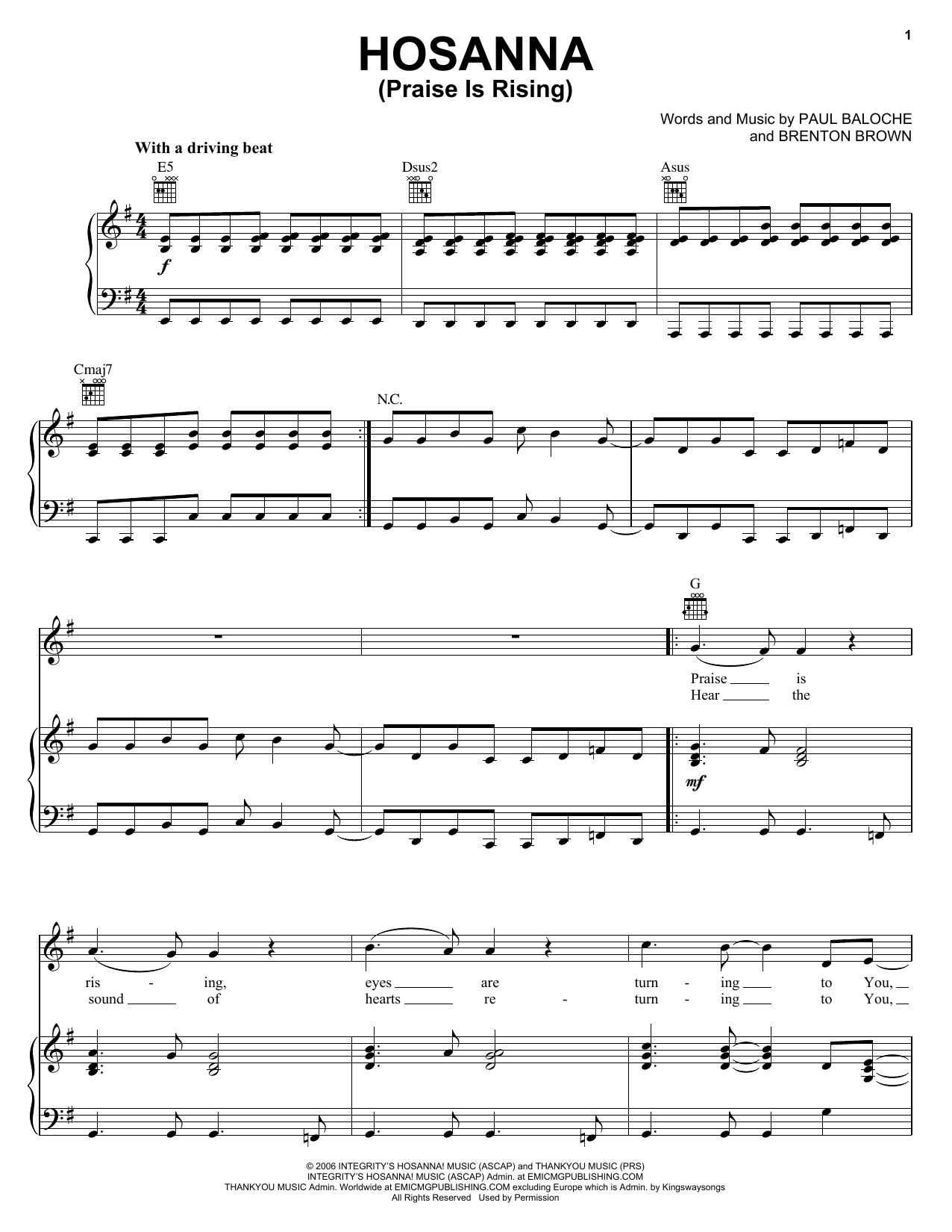 Paul Baloche Hosanna (Praise Is Rising) sheet music notes and chords. Download Printable PDF.