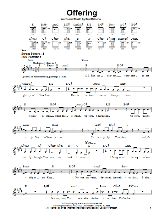 Paul Baloche Offering sheet music notes and chords. Download Printable PDF.