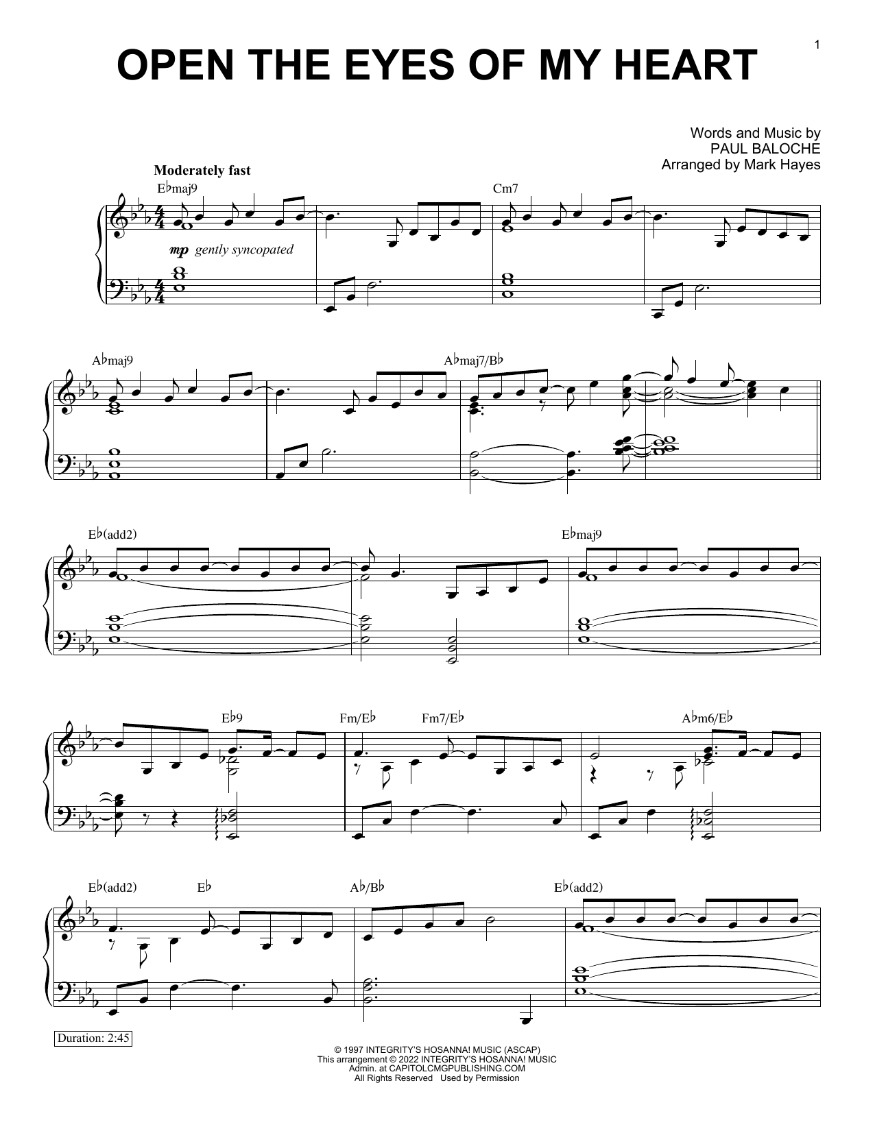 Paul Baloche Open The Eyes Of My Heart (arr. Mark Hayes) sheet music notes and chords. Download Printable PDF.