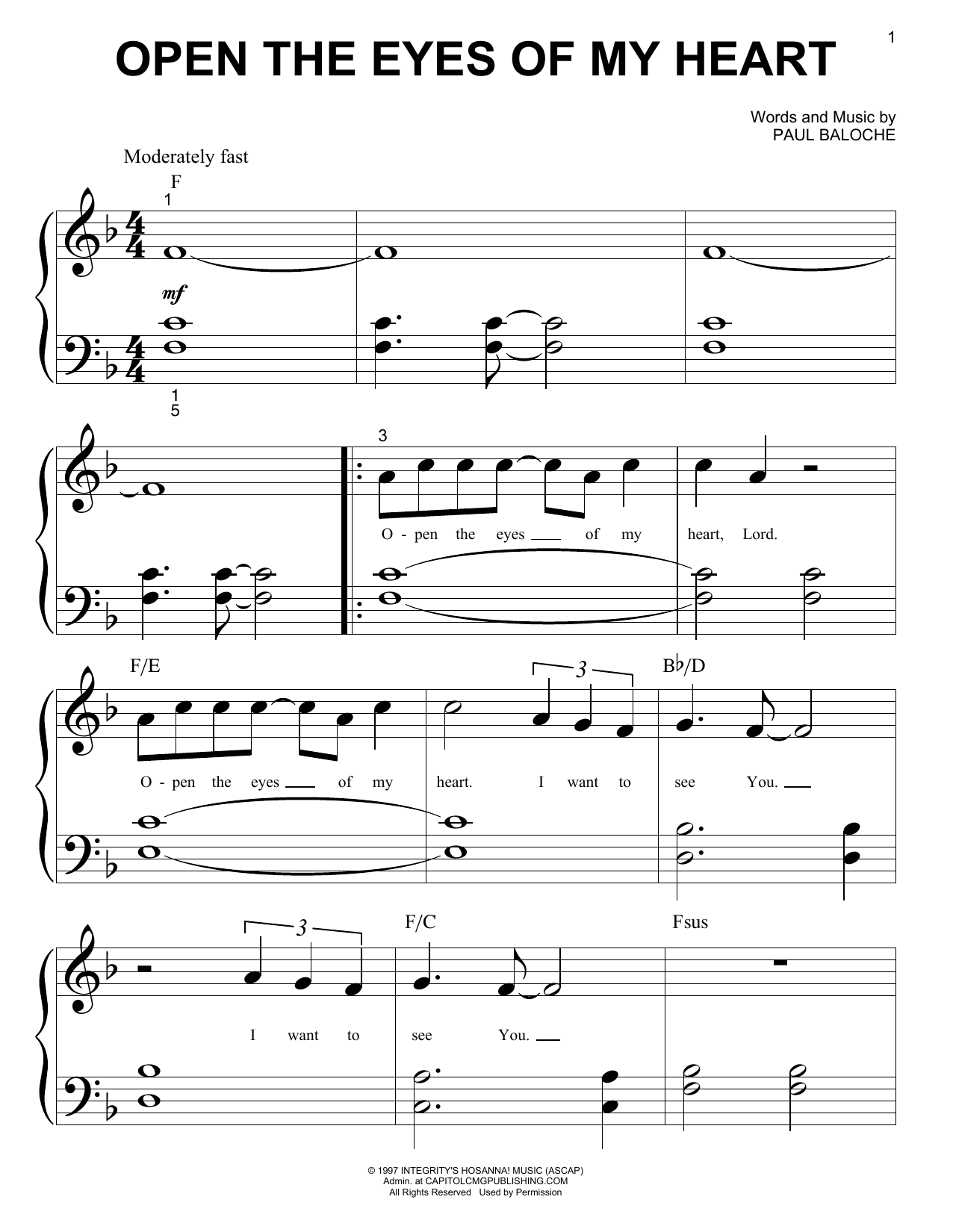 Paul Baloche Open The Eyes Of My Heart sheet music notes and chords. Download Printable PDF.