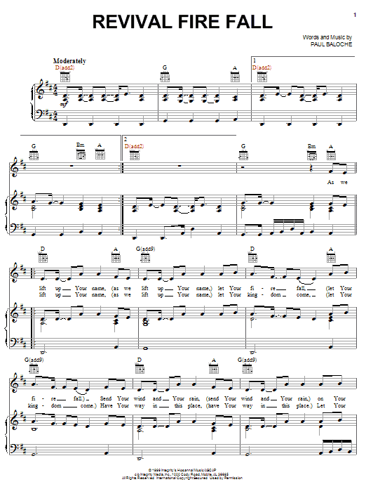 Learn to play Paul Baloche Revival Fire Fall sheet music for Piano, Vocal & Guitar Chords (Right-Hand Melody) in minutes. Price: 7.8900$ Paul Baloche Revival Fire Fall sheet music notes and chords arranged for Piano, Vocal & Guitar Chords (Right-Hand Melody)