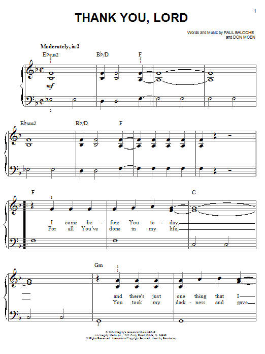 Paul Baloche Thank You, Lord sheet music notes and chords. Download Printable PDF.