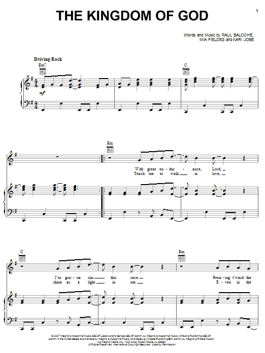 Learn to play Paul Baloche The Kingdom Of God sheet music for Piano, Vocal & Guitar Chords (Right-Hand Melody) in minutes. Price: 7.8900$ Paul Baloche The Kingdom Of God sheet music notes and chords arranged for Piano, Vocal & Guitar Chords (Right-Hand Melody)
