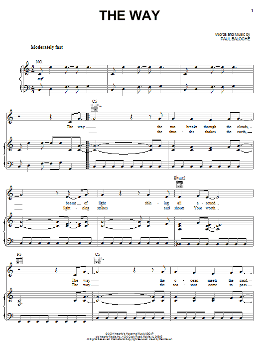 Learn to play Paul Baloche The Way sheet music for Piano, Vocal & Guitar Chords (Right-Hand Melody) in minutes. Price: 7.8900$ Paul Baloche The Way sheet music notes and chords arranged for Piano, Vocal & Guitar Chords (Right-Hand Melody)