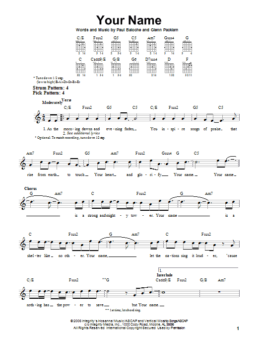 Paul Baloche Your Name sheet music notes and chords. Download Printable PDF.