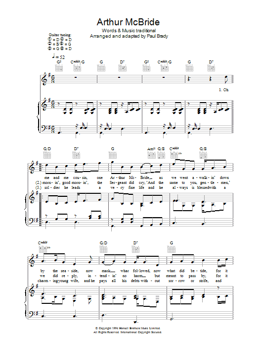 Learn to play Paul Brady Arthur McBride sheet music for Piano, Vocal & Guitar Chords in minutes. Price: 7.8900$ Paul Brady Arthur McBride sheet music notes and chords arranged for Piano, Vocal & Guitar Chords