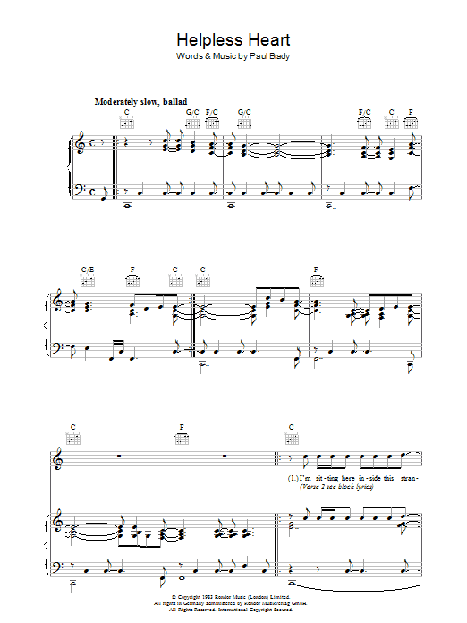 Learn to play Paul Brady Helpless Heart sheet music for Piano, Vocal & Guitar Chords in minutes. Price: 7.8900$ Paul Brady Helpless Heart sheet music notes and chords arranged for Piano, Vocal & Guitar Chords