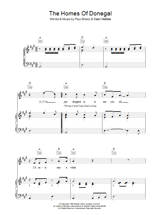 Paul Brady The Homes Of Donegal sheet music notes and chords arranged for Piano, Vocal & Guitar Chords