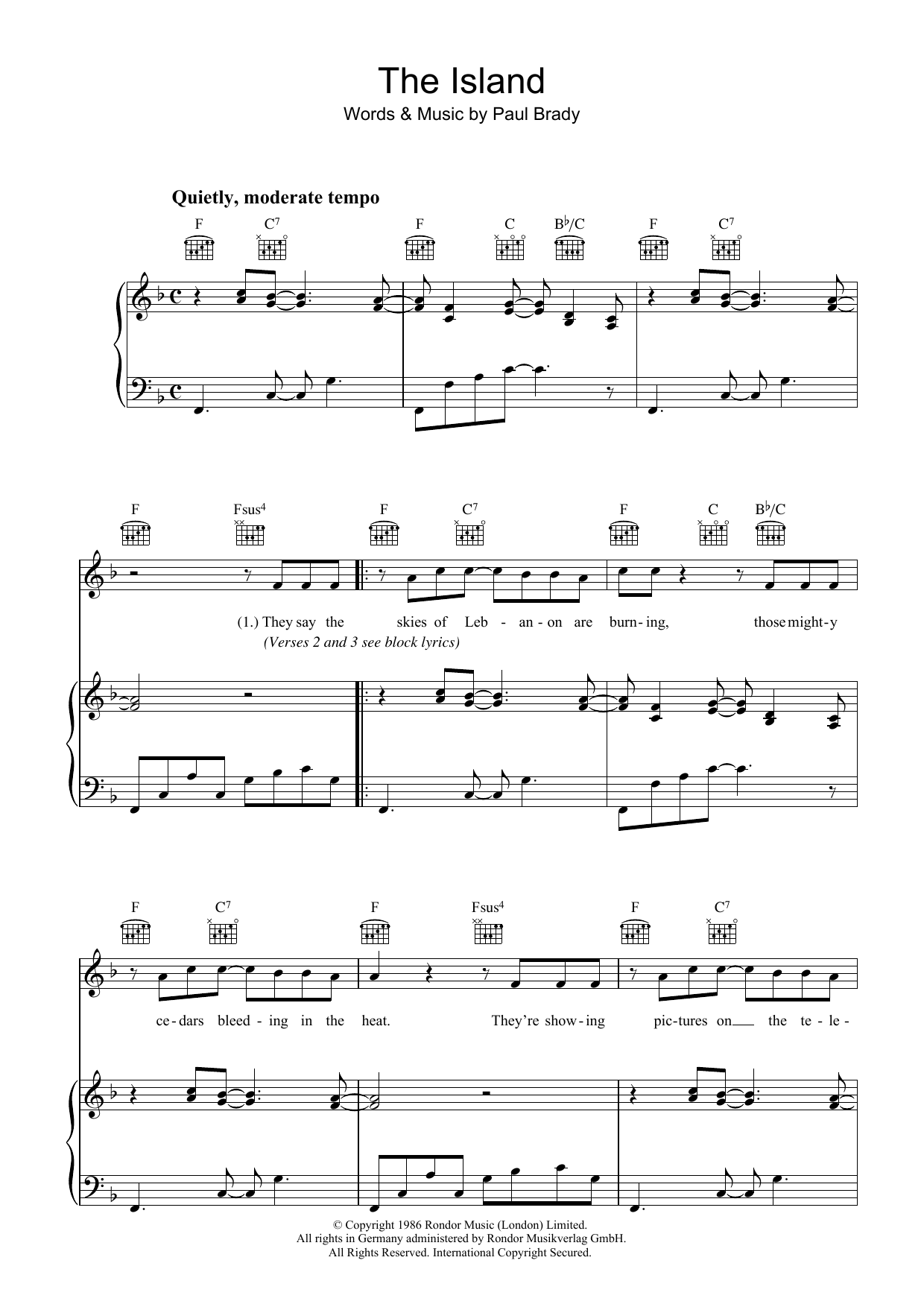 Paul Brady The Island sheet music notes and chords. Download Printable PDF.