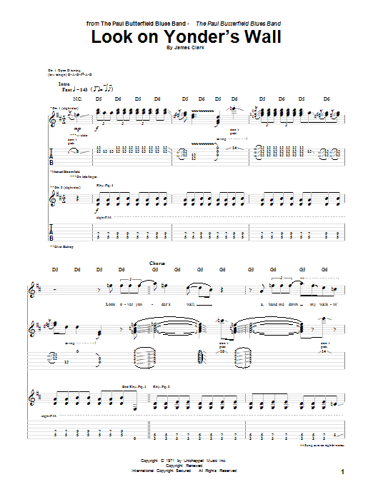 Paul Butterfield Look On Yonder's Wall sheet music notes and chords. Download Printable PDF.