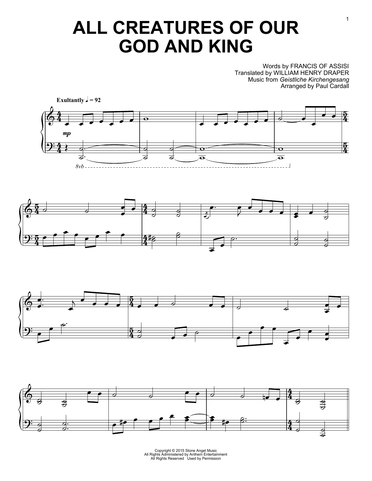 Paul Cardall All Creatures Of Our God And King sheet music notes and chords. Download Printable PDF.