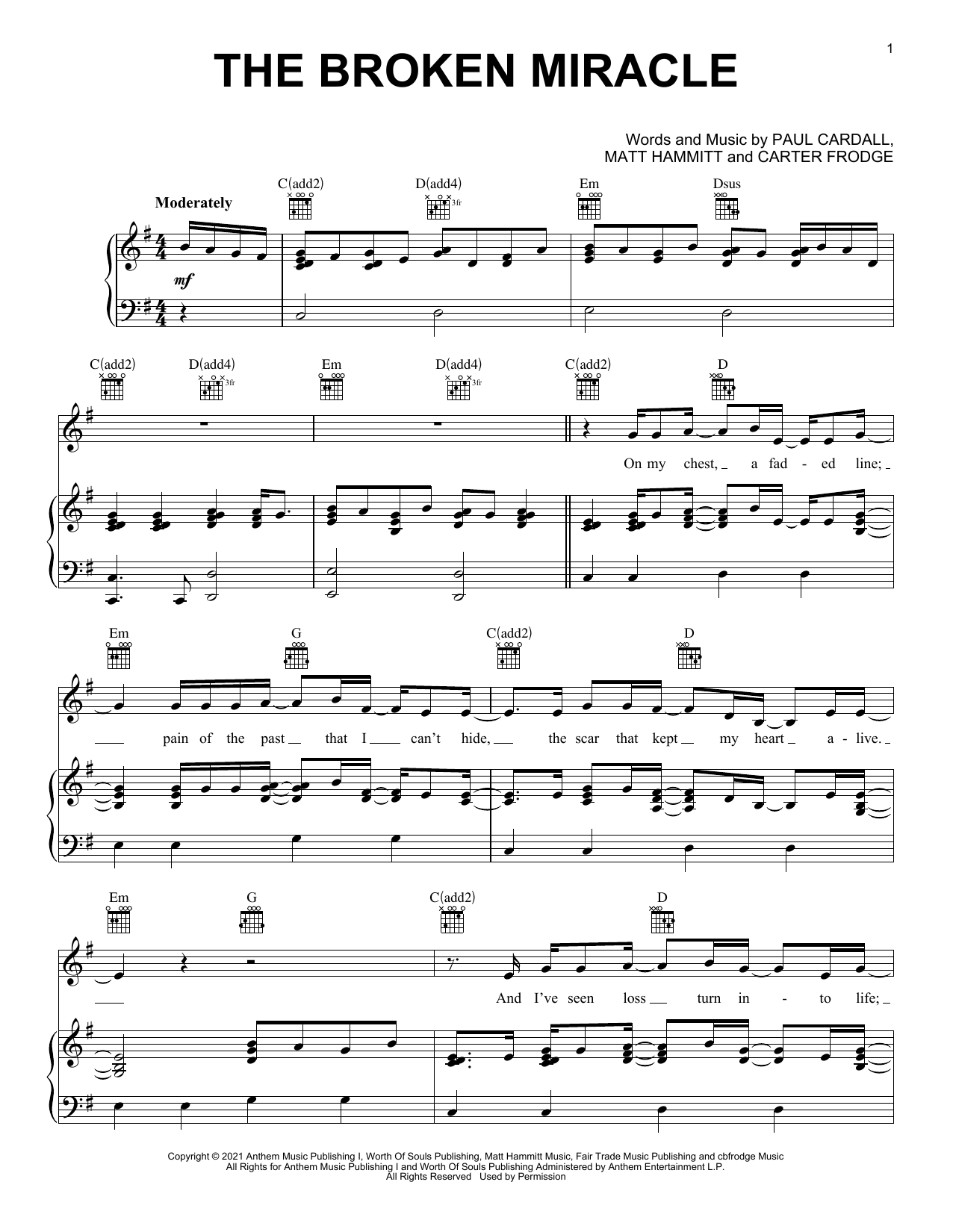 Learn to play Paul Cardall and Matt Hammitt The Broken Miracle sheet music for Piano, Vocal & Guitar Chords (Right-Hand Melody) in minutes. Price: 7.8900$ Paul Cardall and Matt Hammitt The Broken Miracle sheet music notes and chords arranged for Piano, Vocal & Guitar Chords (Right-Hand Melody)