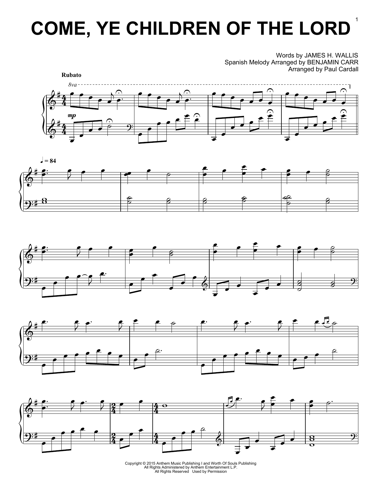 Paul Cardall Come, Ye Children Of The Lord sheet music notes and chords. Download Printable PDF.