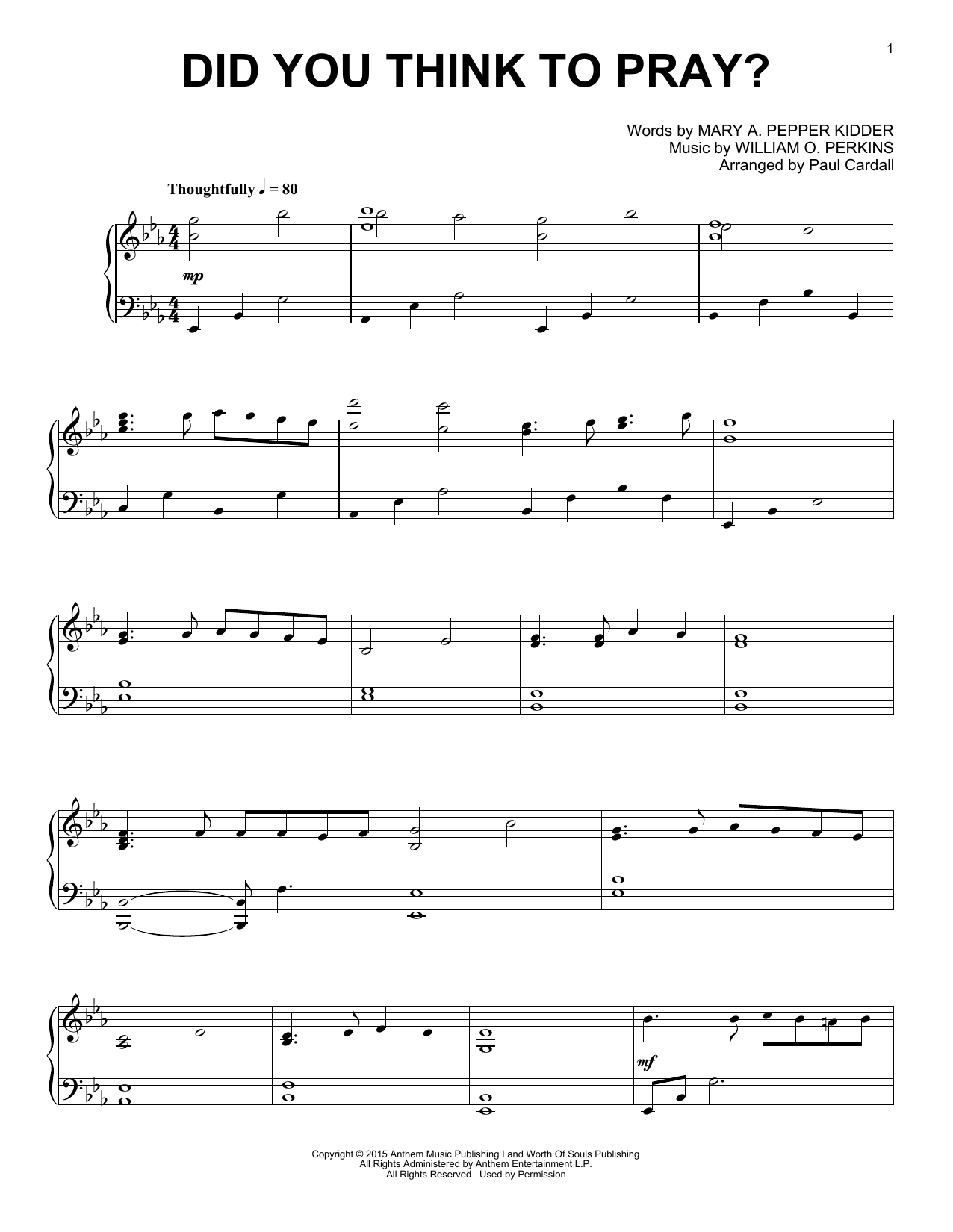 Paul Cardall Did You Think To Pray? sheet music notes and chords. Download Printable PDF.