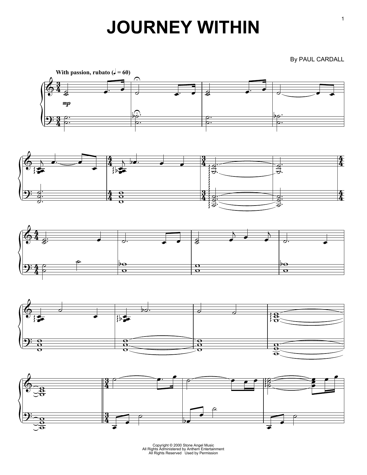 Paul Cardall Journey Within sheet music notes and chords arranged for Piano Solo