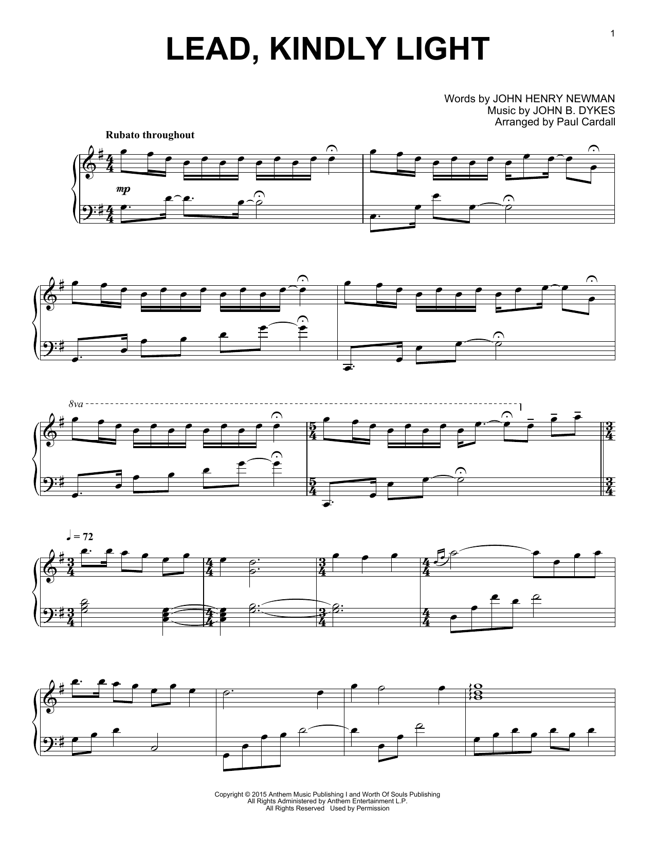 Paul Cardall Lead, Kindly Light sheet music notes and chords. Download Printable PDF.