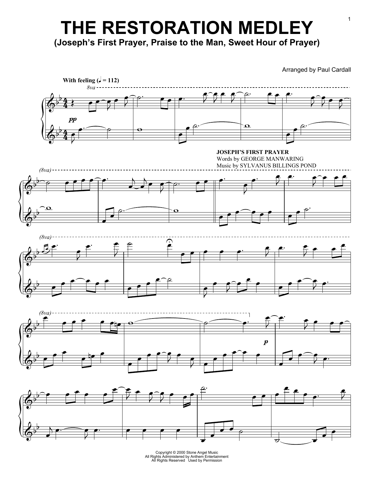 Paul Cardall The Restoration Medley (Joseph's First Prayer, Praise To The Man, Sweet Hour Of Prayer) sheet music notes and chords. Download Printable PDF.