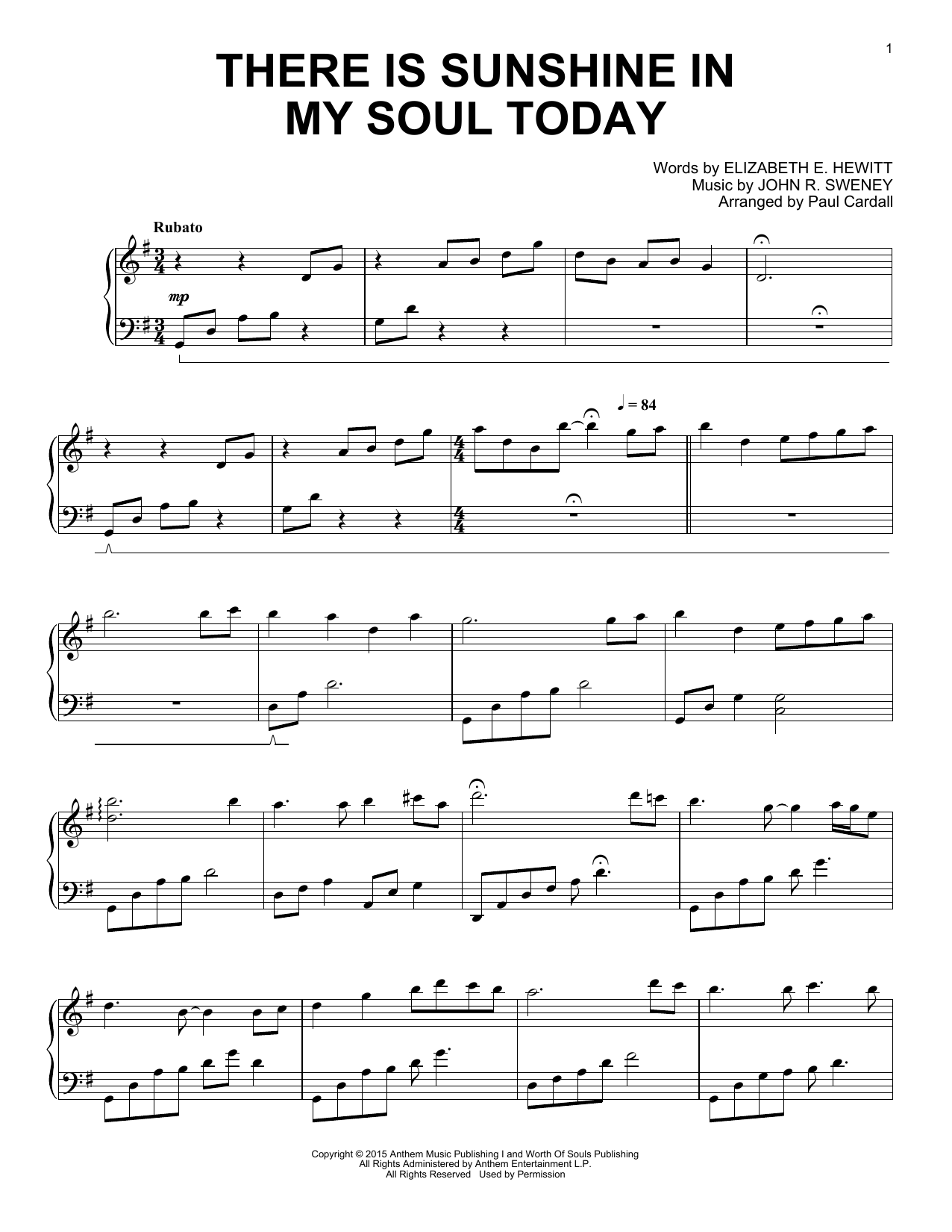 Paul Cardall There Is Sunshine In My Soul Today sheet music notes and chords. Download Printable PDF.