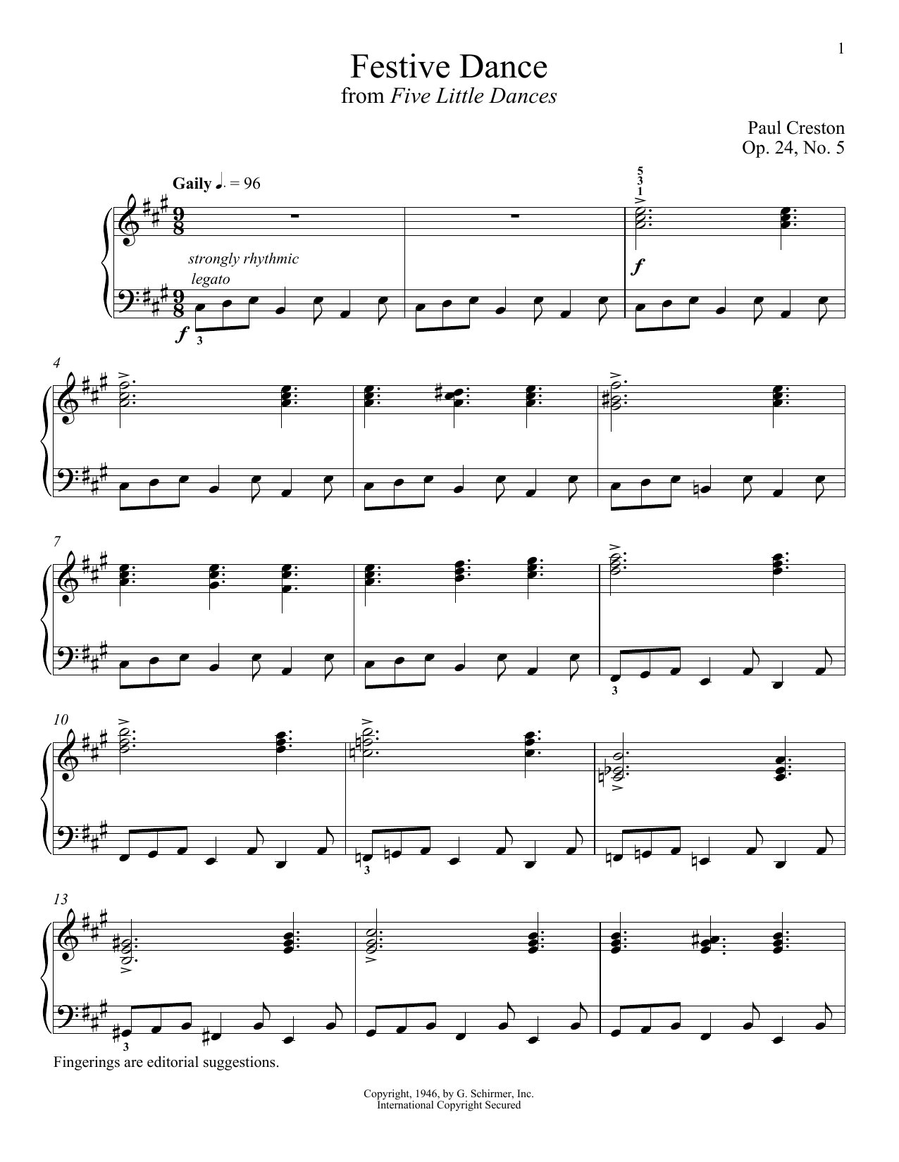 Learn to play Paul Creston Festive Dance sheet music for Piano Solo in minutes. Price: 7.8900$ Paul Creston Festive Dance sheet music notes and chords arranged for Piano Solo