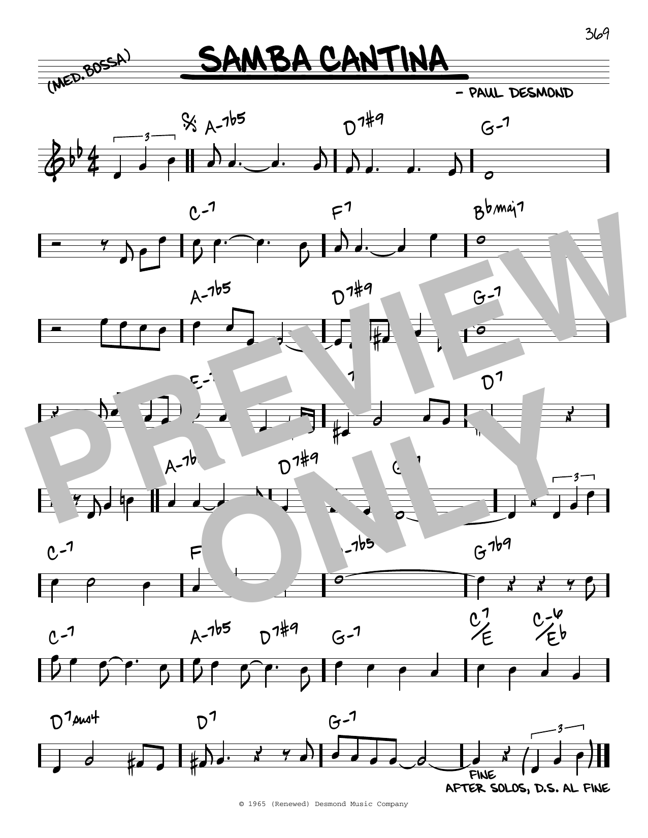 Learn to play Paul Desmond Samba Cantina sheet music for Real Book – Melody & Chords in minutes. Price: 5.9900$ Paul Desmond Samba Cantina sheet music notes and chords arranged for Real Book – Melody & Chords