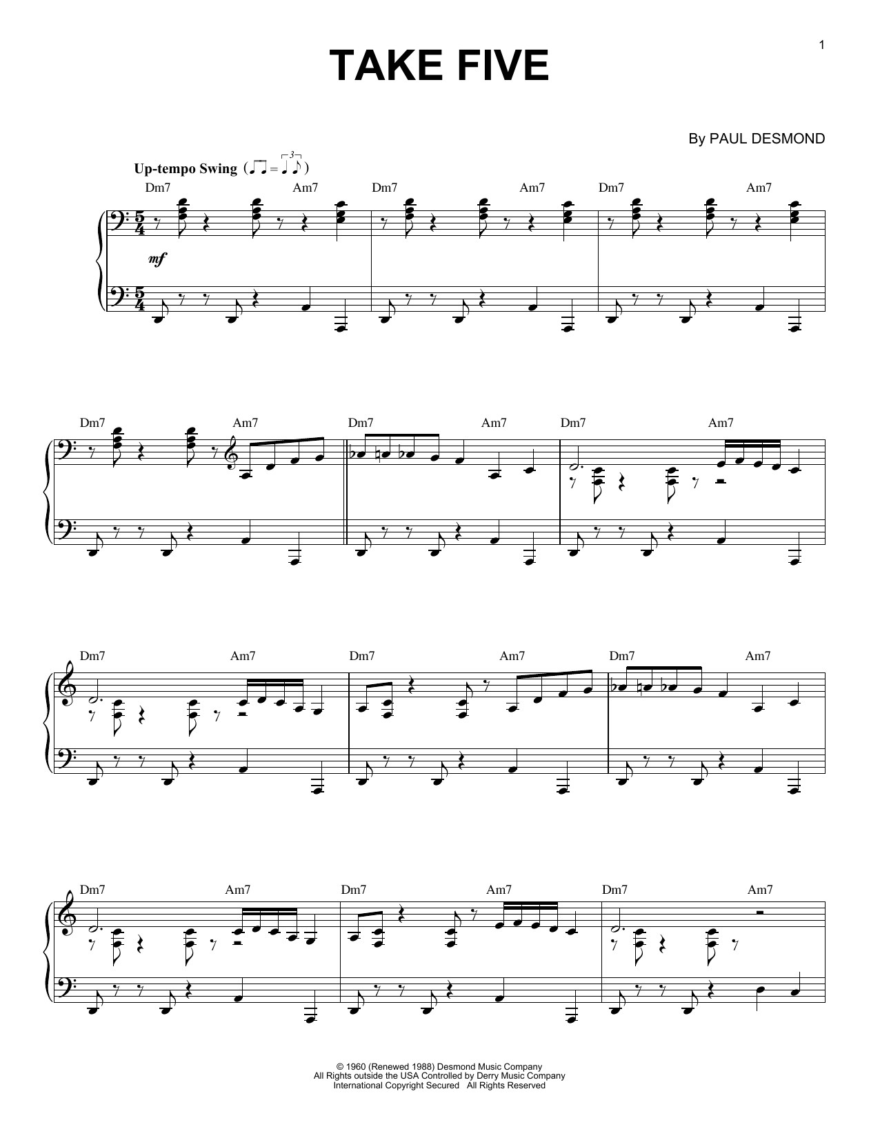 Paul Desmond Take Five (arr. Brent Edstrom) [Jazz version] sheet music notes and chords. Download Printable PDF.