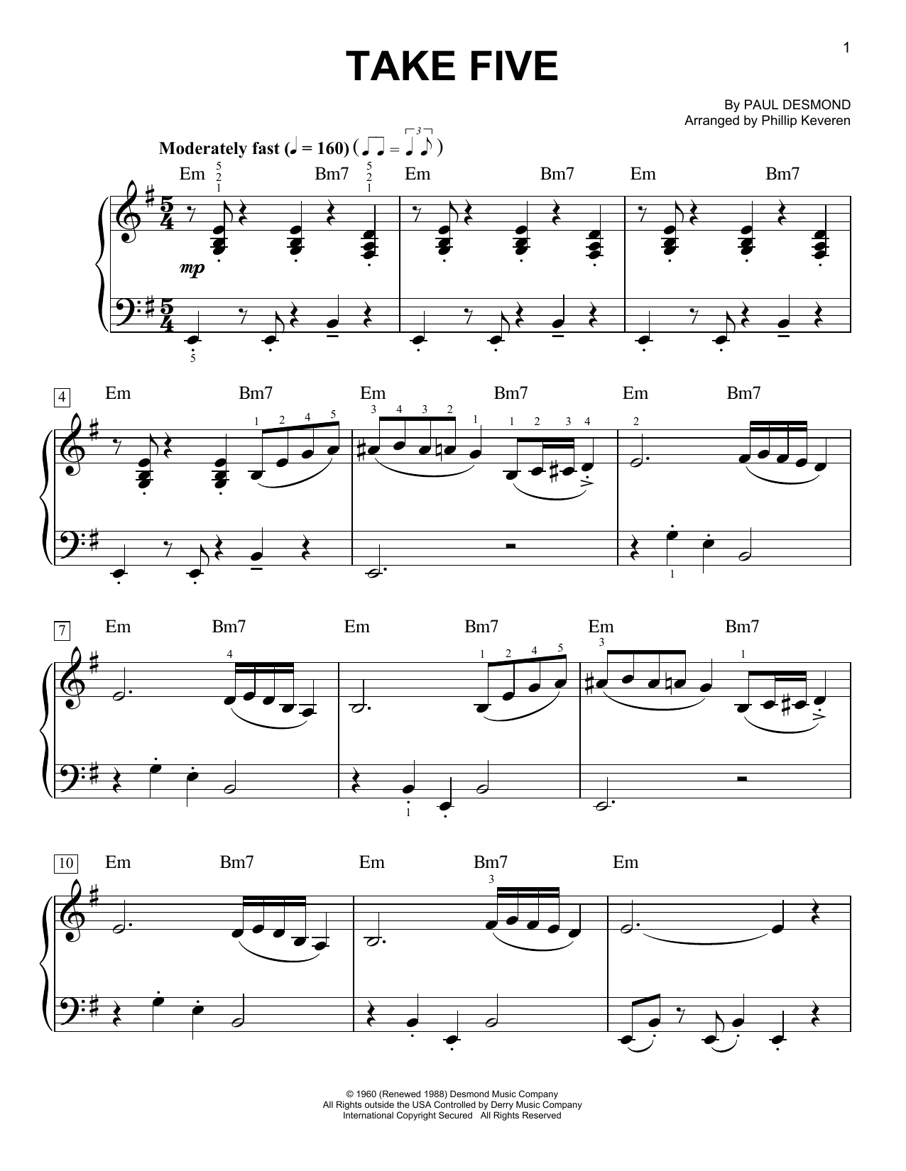 Phillip Keveren Take Five sheet music notes and chords. Download Printable PDF.