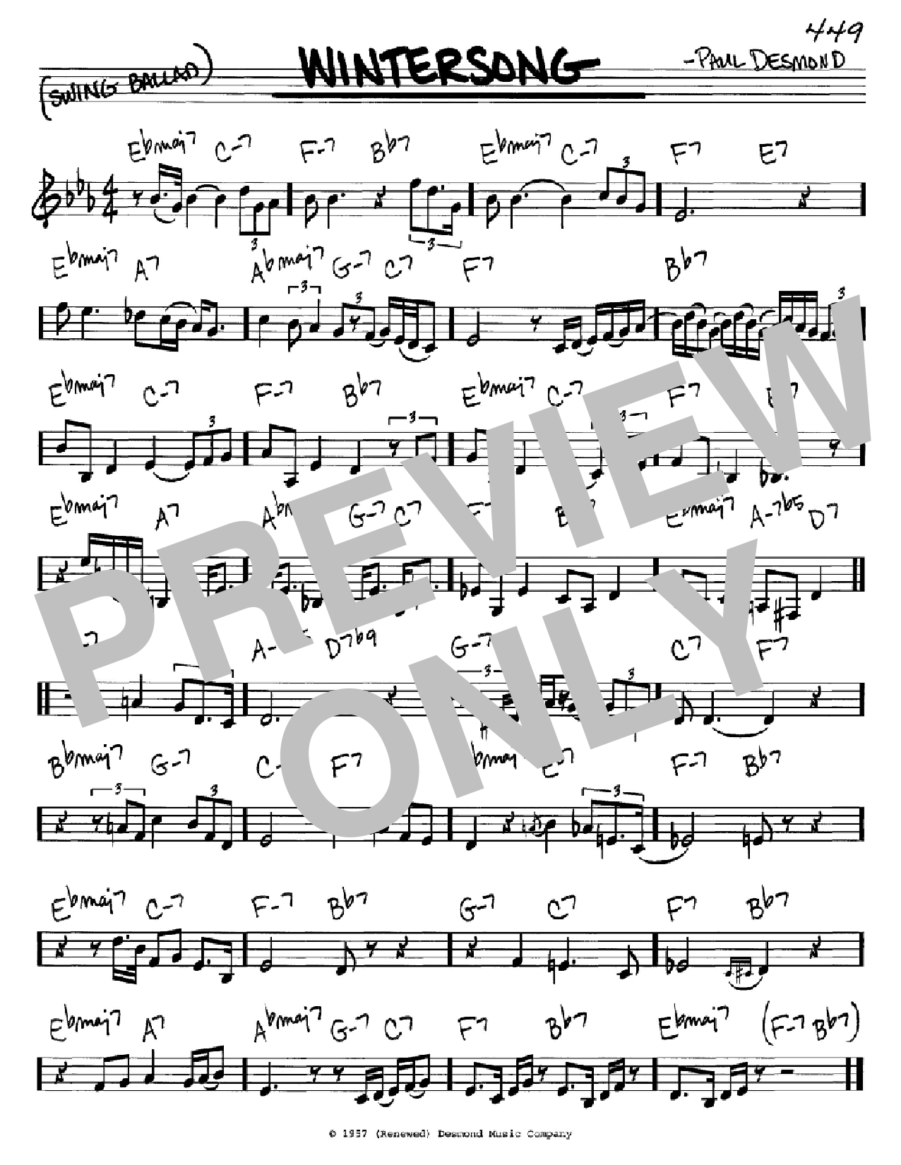 Learn to play Paul Desmond Wintersong sheet music for Real Book – Melody & Chords – C Instruments in minutes. Price: 5.9900$ Paul Desmond Wintersong sheet music notes and chords arranged for Real Book – Melody & Chords – C Instruments