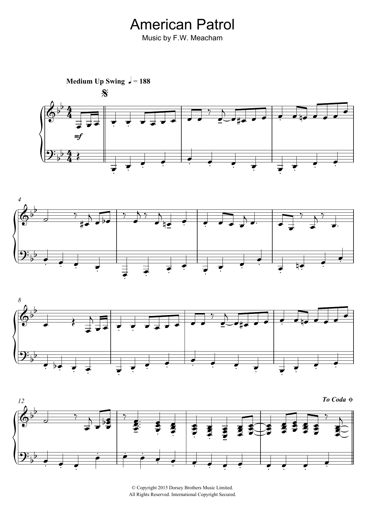 Learn to play Paul Englishby American Patrol (From 'A Royal Night Out') sheet music for Piano Solo in minutes. Price: 7.8900$ Paul Englishby American Patrol (From 'A Royal Night Out') sheet music notes and chords arranged for Piano Solo