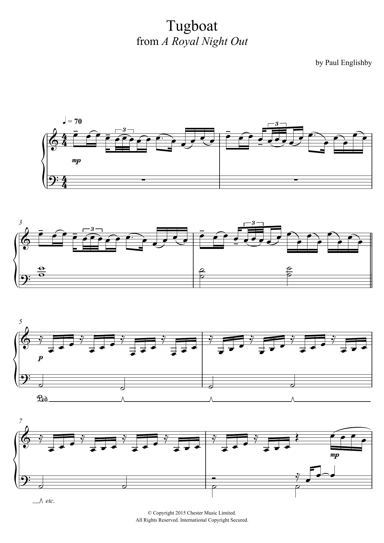 Paul Englishby Tugboat (From 'A Royal Night Out') sheet music notes and chords arranged for Piano Solo