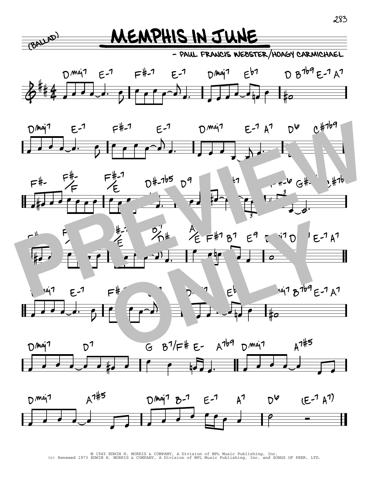 Paul Francis Webster and Hoagy Carmichael Memphis In June sheet music notes and chords. Download Printable PDF.