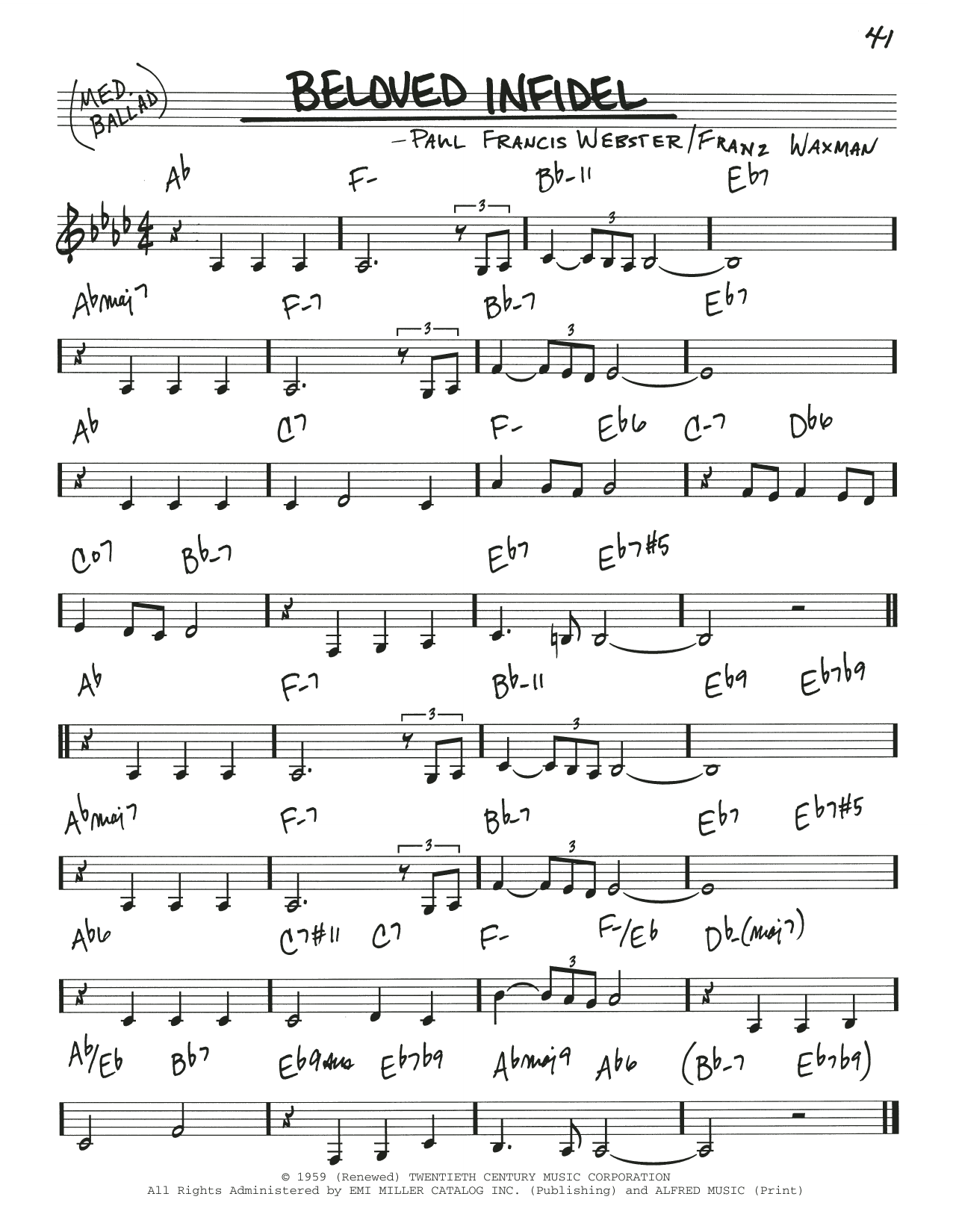 Learn to play Paul Francis Webster Beloved Infidel sheet music for Real Book – Melody & Chords in minutes. Price: 5.9900$ Paul Francis Webster Beloved Infidel sheet music notes and chords arranged for Real Book – Melody & Chords
