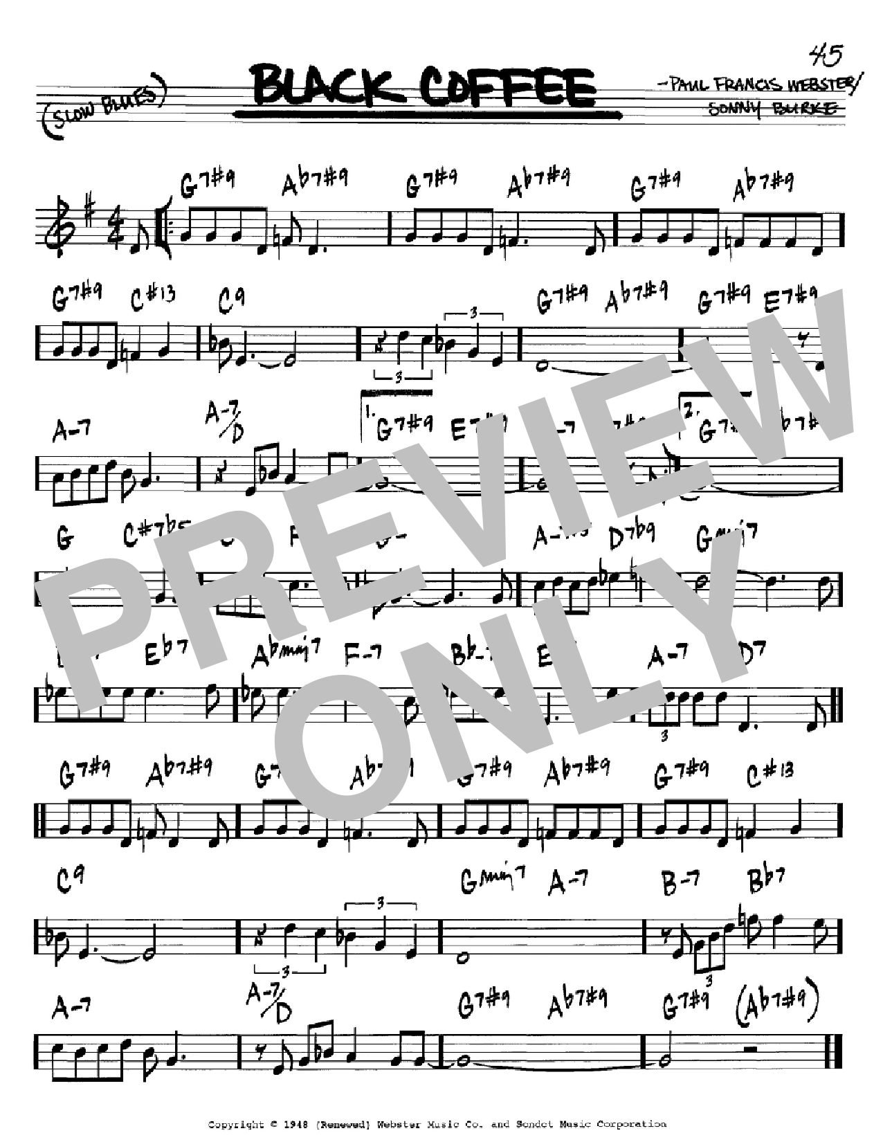 Paul Francis Webster Black Coffee sheet music notes and chords. Download Printable PDF.