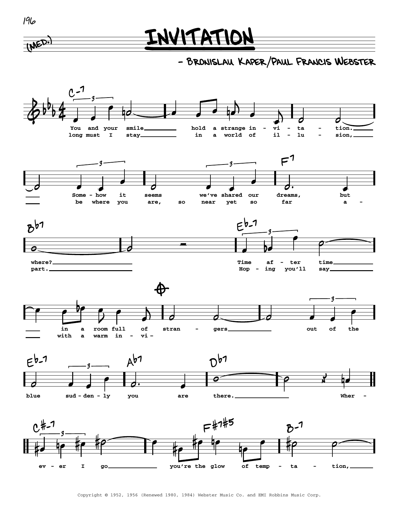 Learn to play Paul Francis Webster Invitation (High Voice) sheet music for Real Book – Melody, Lyrics & Chords in minutes. Price: 5.9900$ Paul Francis Webster Invitation (High Voice) sheet music notes and chords arranged for Real Book – Melody, Lyrics & Chords