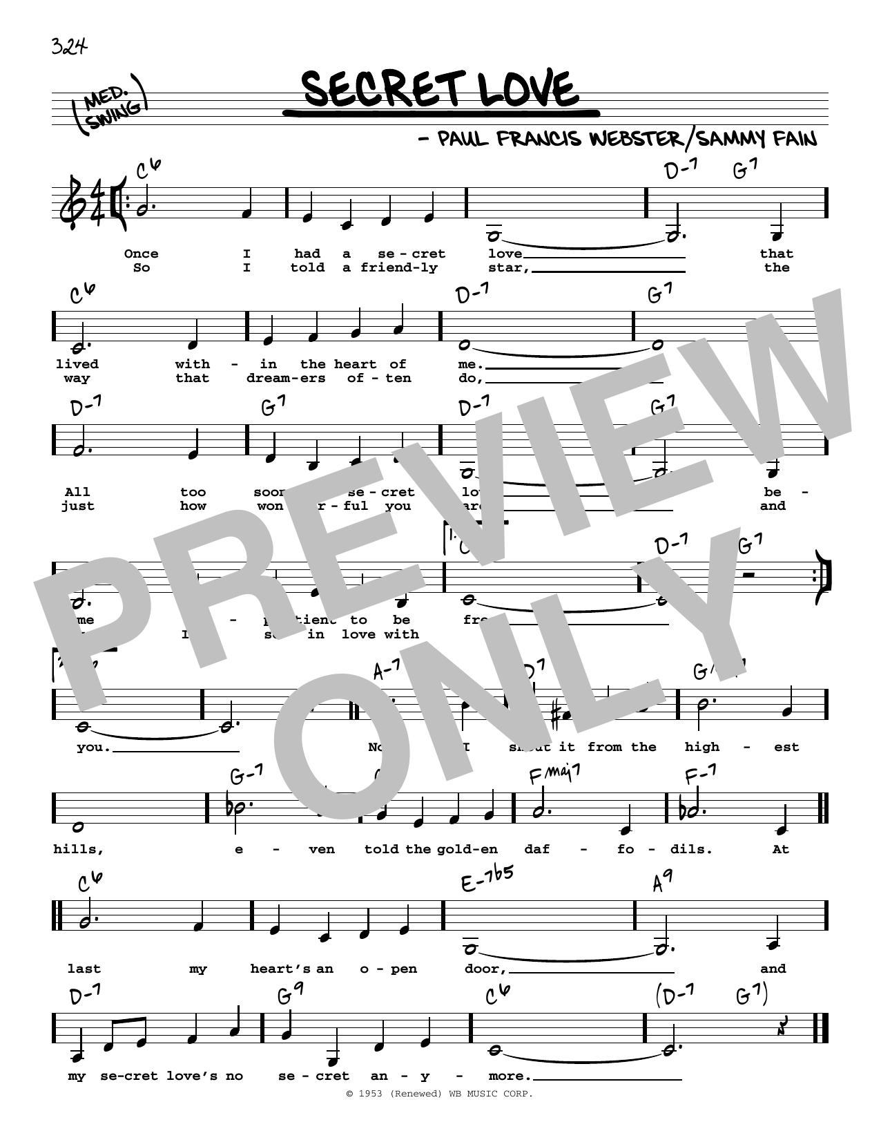 Paul Francis Webster Secret Love (Low Voice) sheet music notes and chords. Download Printable PDF.