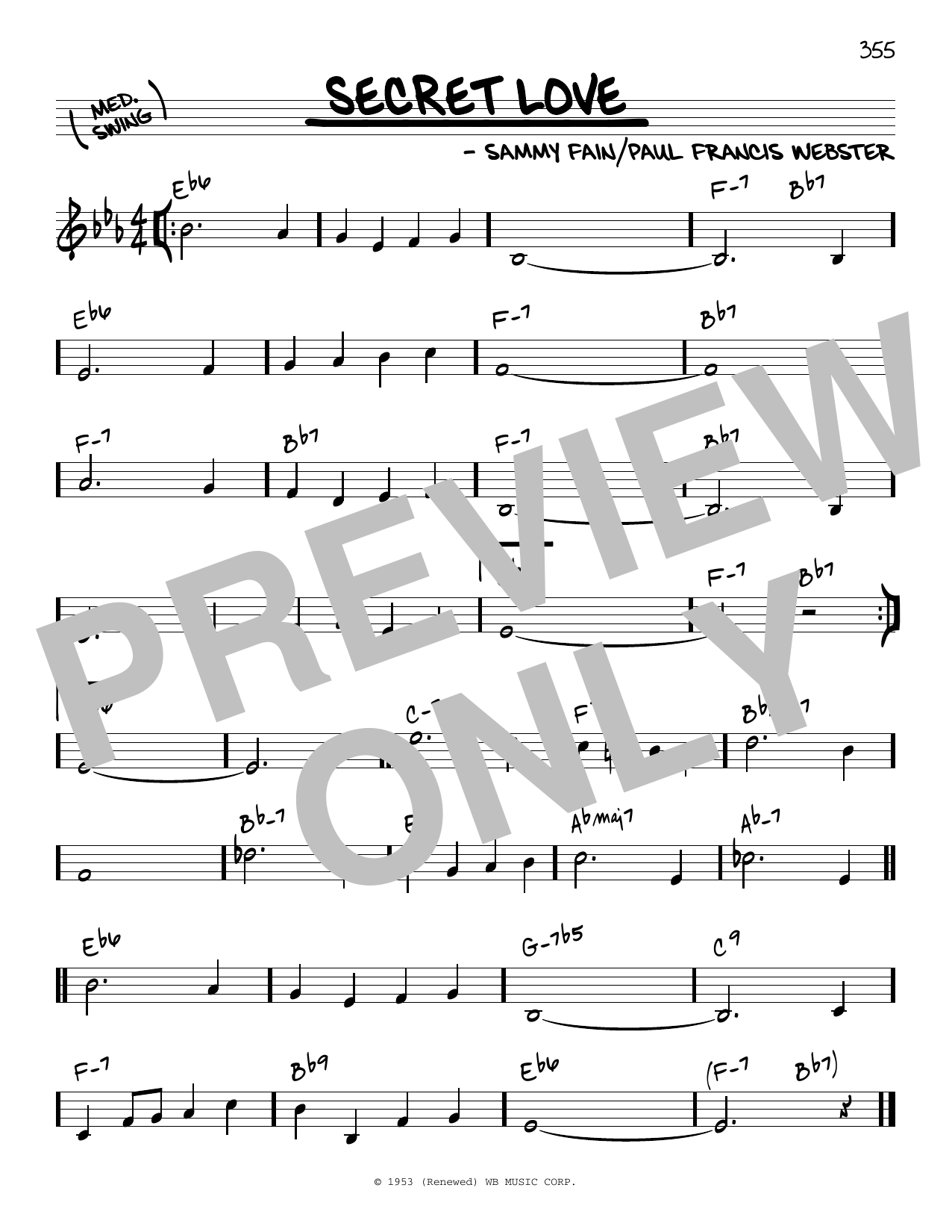 Paul Francis Webster Secret Love sheet music notes and chords. Download Printable PDF.