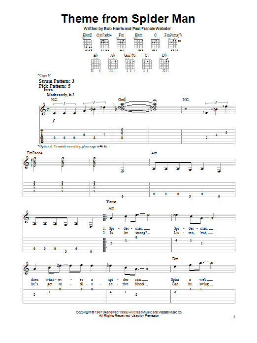 Paul Francis Webster Theme From Spider-Man sheet music notes and chords. Download Printable PDF.