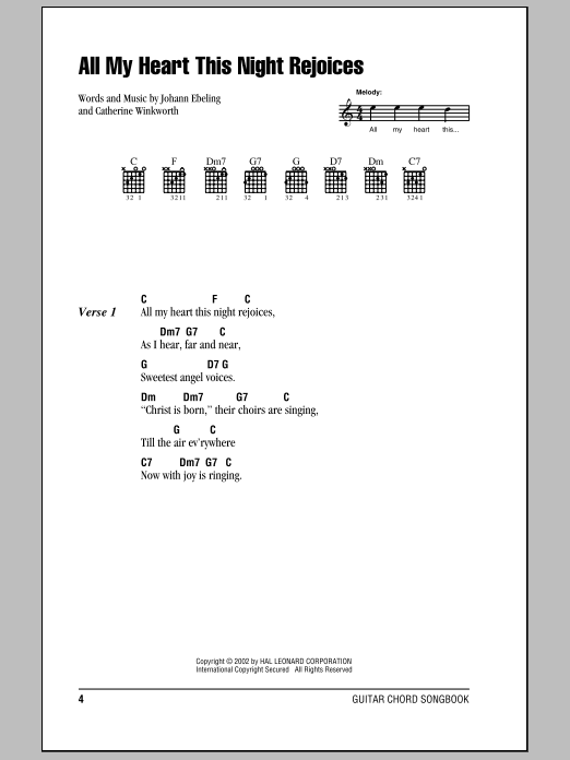 Paul Gerhardt All My Heart This Night Rejoices sheet music notes and chords arranged for Guitar Chords/Lyrics