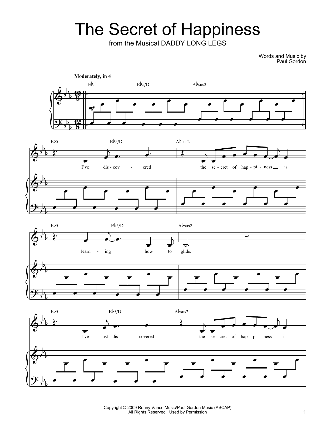 Paul Gordon The Secret Of Happiness (from Daddy Long Legs) sheet music notes and chords. Download Printable PDF.