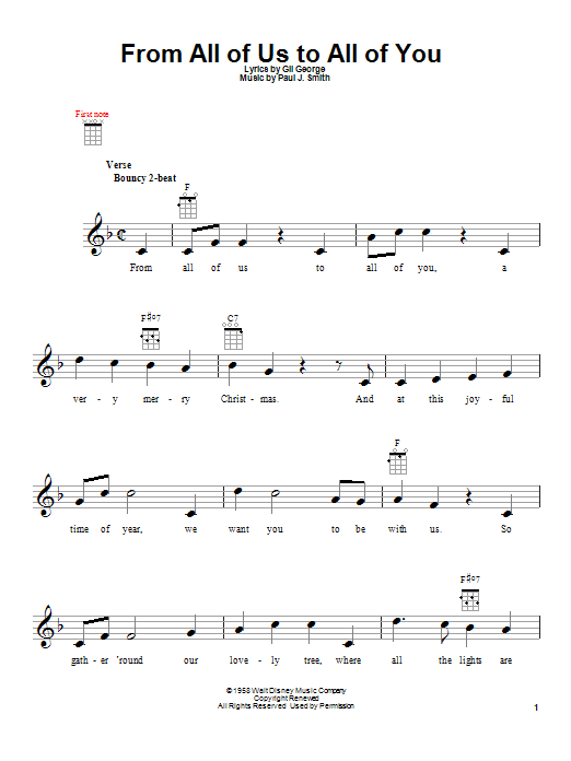 Learn to play Paul J. Smith From All Of Us To All Of You sheet music for Ukulele in minutes. Price: 5.9900$ Paul J. Smith From All Of Us To All Of You sheet music notes and chords arranged for Ukulele